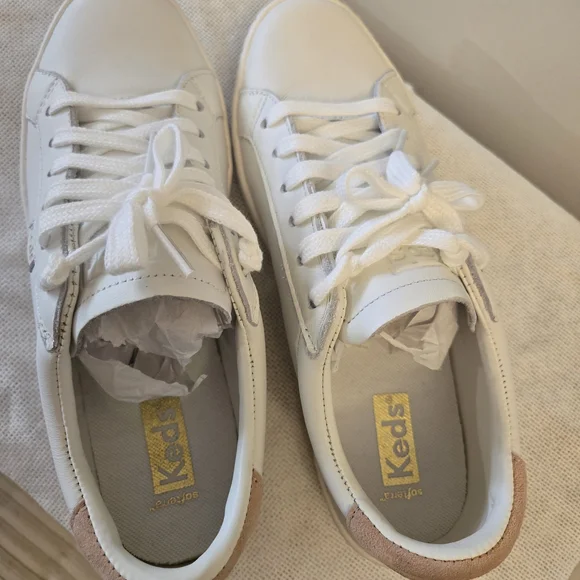 Keds White Leather Sneakers with Blush Heel - Picture 7 of 7